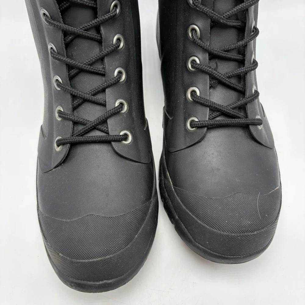 Ralph Lauren Rain Boots Womens 9 Mikenna Bo Rai Black Rubber Lace Up Ankle Read